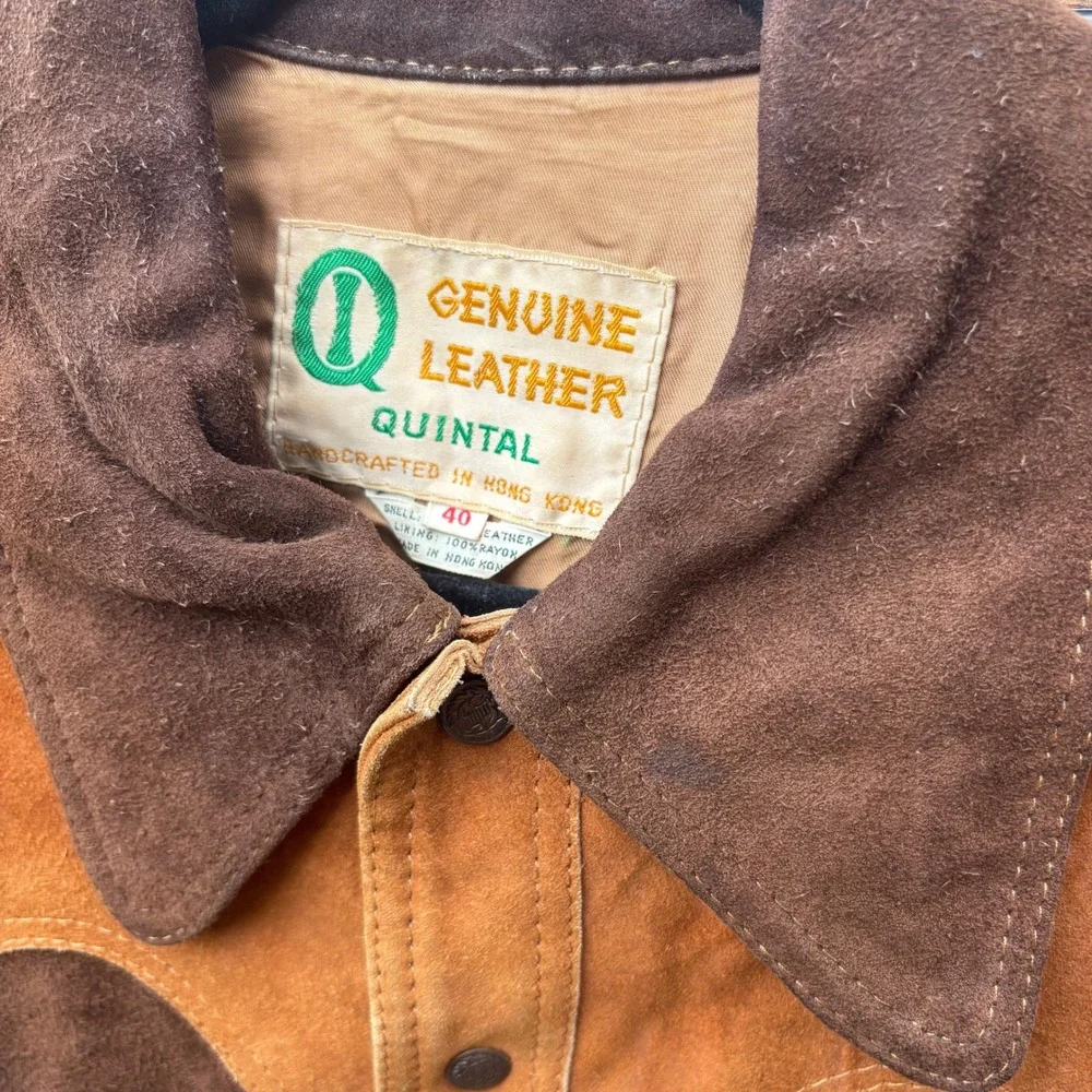 Quintal Suede Western Jacket Mens 40 Brown Tan Vintage Cowboy Scalloped Yoke